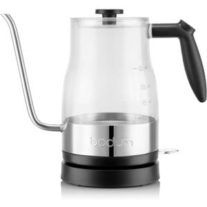 Bodum 34oz Bistro Gooseneck Electric Water Kettle, Pour Over Coffee & Tea, BPA-Free Plastic, Clear