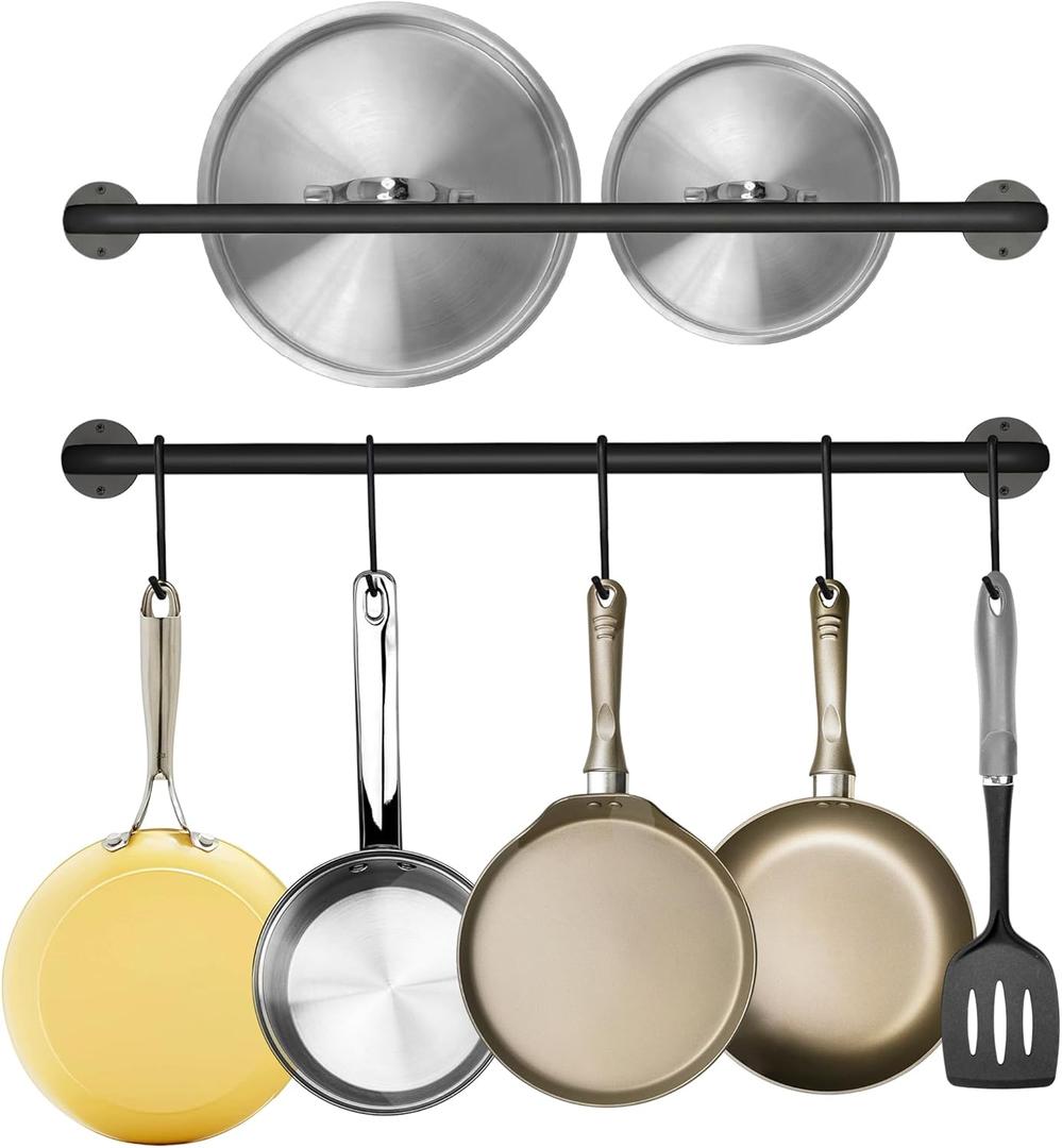 Wall-Mounted Utensil Rack Hanger Steel-made Kitchen Utensil Rack Organizer Pot Pans Wall Hanger Holder for Rustic Iron Kitchen Organizer with Ten Hanging Hooks, 2 Pack