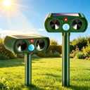 2 Pack Solar Ultrasonic Animal Repellent Outdoor,Waterproof Sonic Fortress Pro Animal Repeller Deterrent Devices with Motion Detector -Scare Deer,Cat,Squirrel,Rabbit,Dog,Raccoon,Skunk Garden Yard Farm
