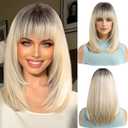 Ombre Blonde Bob Wig With Bangs Short Straight Wig For Women Synthetic Hair Wigs for Daily Party Cosplay Wear