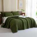Sanracie Cotton Oversized King Bedspread Quilt(128"x120"),Olive Green Waffle Quilt Coverlet Set 3Pcs Extra Large King Quilt Bedding Set,Farmhouse Coverlet Quilt Set Shabby Vintage Chic Bedding