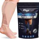 Calf Compression Sleeves for Men and Women - (1 Pair) Footless Compression Socks Support for Varicose Vein, Nursing, Pregnancy, Running - PhysFlex Leg Sleeve Brace for Shin Splints, Pain Relief and (Large, Beige)
