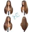 Honey Blonde 13x4 HD Lace Front Wig 26inch Layered Synthetic Lace Pre Plucked Straight Glueless Wigs for Black Women with Sunkissed Highlights