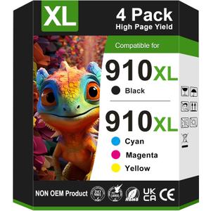 910XL 910 Ink Cartridge Replacement for HP 910XL Ink Cartridges Combo Pack | for HP910 HP910XL Ink 4-Pack Work with OfficeJet Pro 8010e 8015e 8020e 8025e 8028e 8035e 8015 8020 8030 8035 Printer