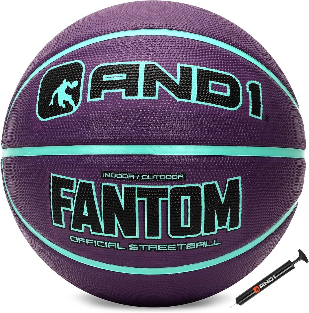 AND1 Fantom Rubber Basketball: Official Regulation Size 7 (29.5 inches) Streetball - Deep Channel Construction, Made for Indoor Outdoor (Royal Purple)