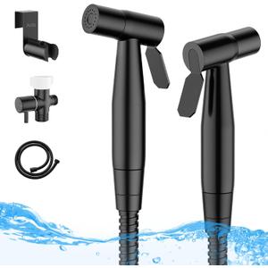 Arofa Handheld Toilet Bidet Sprayer for Toilet-Adjustable Water Pressure Control with Bidet Hose for Feminine Wash, Stainless Steel Brushed Nickel Bidet Faucet Cloth Diaper for Baby Wash, Black,2 Pack