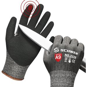 Schwer ProGuard Highest Level Cut Resistant Work Gloves PR3326 for Extreme ProtectionANSI A9 Cut Gloves with Reinforced Thumb, Non Slip, Breathable, Durable, Touch-screen, Non PFAS, Black 1 PairL (Large)