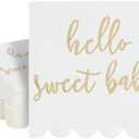 50 Pack White Scalloped Baby Shower Napkins for Girls and Boys, Gold Foil Hello Sweet Baby Decorations (5 x 5 In Scalloped Napkins)