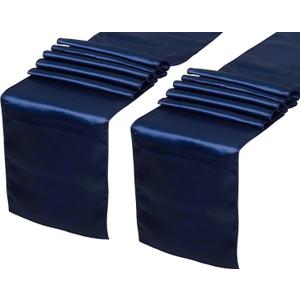 2PCS Navy Blue Table Runner 12 x 108 Inch Long Satin Table Runners Smooth Party Tablecloth for Banquets Wedding Bridal Shower Sea Birthday Holiday Home Decorations