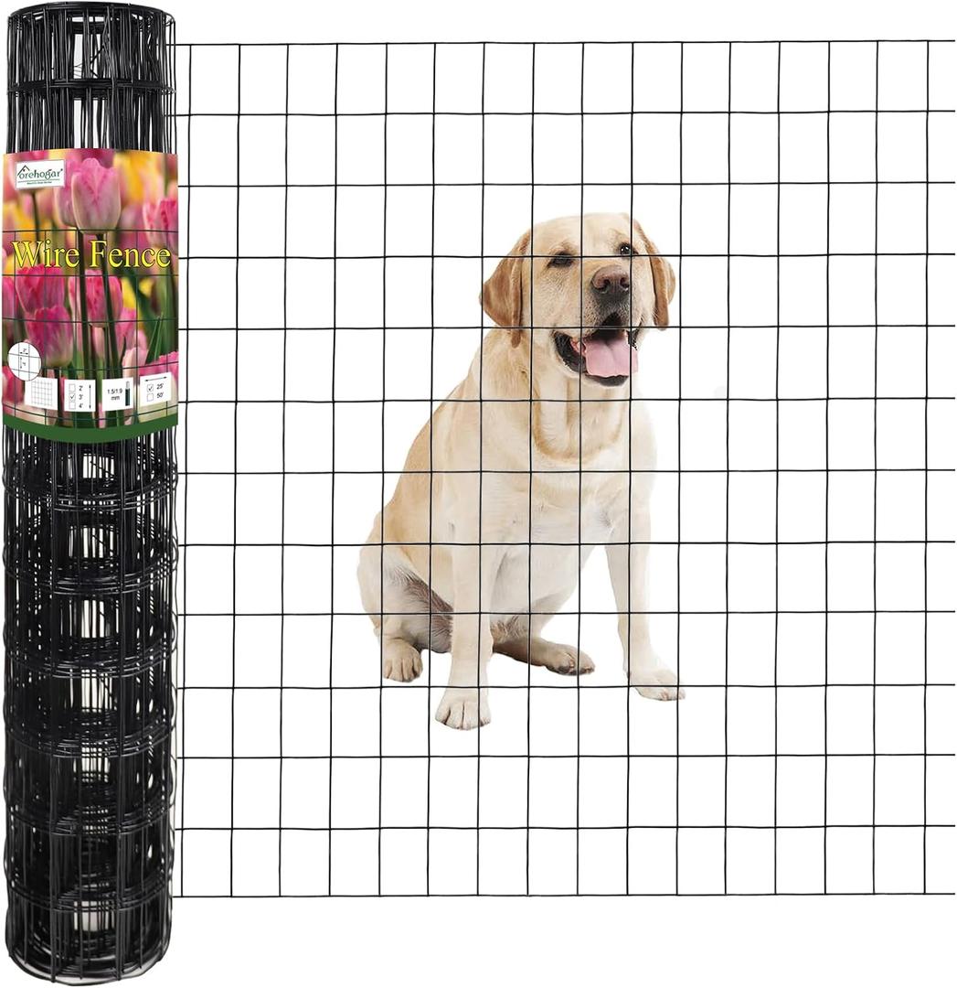 FOREHOGAR Black PVC Coated Welded Wire Fence 36 Inch x 25 Foot, 2 Inch x 3 Inch 16GA, Garden Border Fencing Roll Vinyl Coating Metal Wire Mesh for Yard Vegetable Plant Protection Poultry Netting