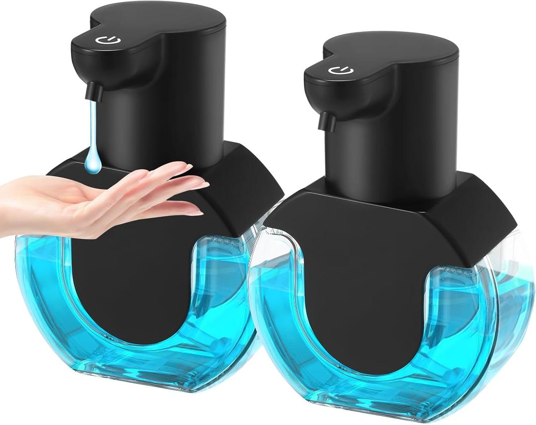 2 Pack Automatic Soap Dispenser Touchless,14.2oz/420ML Auto Liquid Soap Dispenser,Rechargeabled Wall Mounted Smart Pump for Bathroom Kitchen (Black)