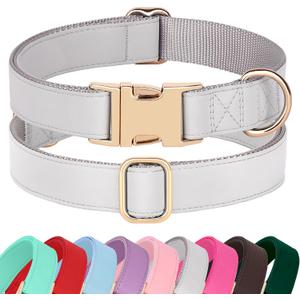 PET ARTIST Soft PU Leather Dog Collar for Small Dogs, Bright & Classic Nylon Padded Durable Dog Collar Leather with Quick Release Metal Buckle Adjustable for Male Dogs, Neck Fit 9-14"