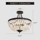 YYJLX 5-Light E12 Round Crystal Ceiling Light Fixture Modern Semi Flush Mount Chandelier Ceiling Lamp for Living Room Dining Room Entryway Hallway Foyer Bedroom Laundry BathroomBlack