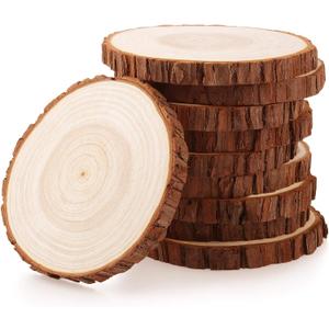 Fuyit Unfinished Wood Slices for Centerpieces, 10Pcs 4.7-5.1 Inch Natural Wooden Round Discs with Bark for Rustic DIY Crafts, Table Base, Wedding Decoration