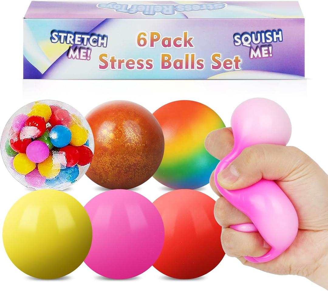 6 Pack Stress Balls for Adults, Large 2.36 Squishy Sensory Balls Set Fidget Toys, Suqish Squishies Squeeze Balls for Stress Relief, Anxiety Relief & Focus