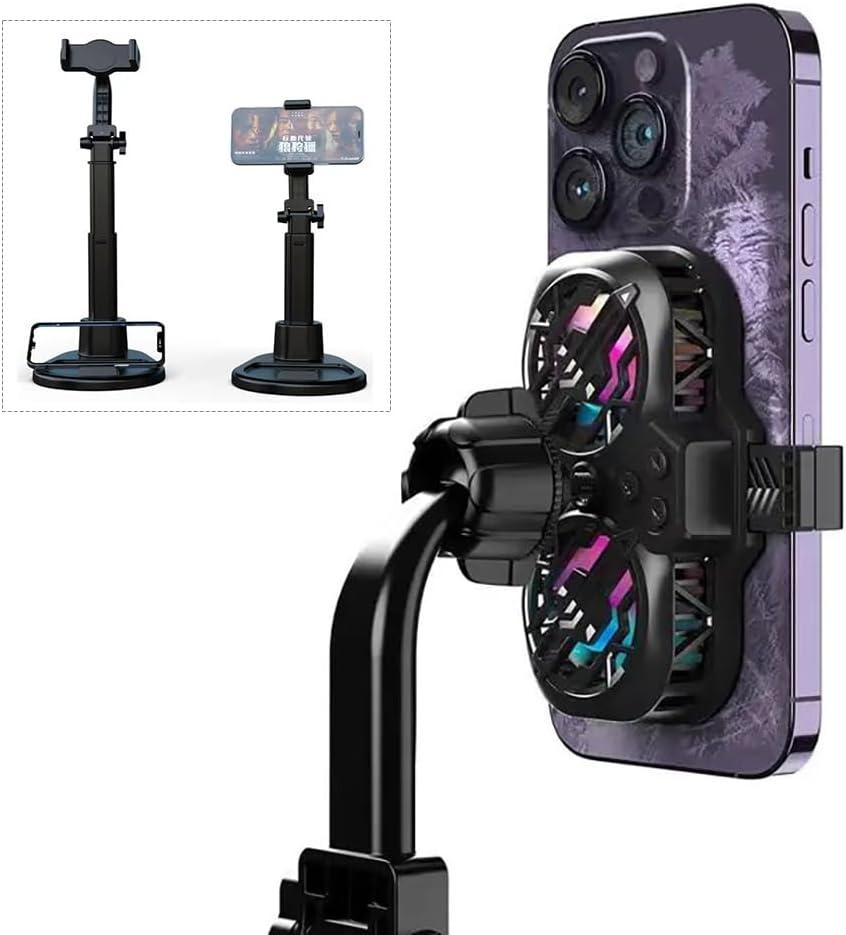 Phone Cooler Stand, Height Adjustable Desktop Cell Phone Stand with Cooling Fan for Live Streaming, Compatible with All iPhone Android Phones