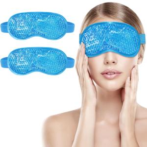 2Pack Cold Cooling Eye Mask, Reusable Hot Colder Therapy Gel Bead with Plush Backing for Puffiness Migraine Stress Relief Skin Care Dry Eyes (2pcs Blue)