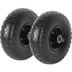 AR-PRO (2 Pack) 4.10/3.50-4 Flat Free Tire and Wheel, 10-Inches Solid Tires for Wheelbarrow, Dolly, Hand Truck, Wagon, Garden Cart, Generator Wheels Replacement - 5/8" Bearings, 2.2" Offset Hub (Black)