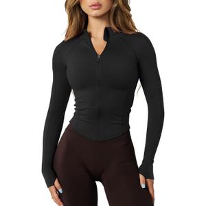 GYM RAINBOW Womens Snatched Workout Jackets Lightweight Zip Up Slim Fit Gym Track Athletic Jackets with Thumb Holes (Small, #1 Black)