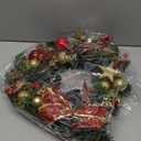 16 Inch Pre-Lit Christmas Door Wreath with Timer & Hanger & 50LED Warm Lights, Decor with Bow & Golden Ball & Star ect., Artificial Christmas Wreath for Door & Window & Fireplace