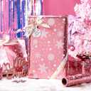 Retrify Christmas Wrapping Paper - 17 Inch x 32.8 Feet Mini Roll - White Snowflake with Grid Cutting Lines Foil Pink Gift Wrap Paper for Holiday Shower Party Celebration