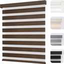 Joydeco Cordless Zebra Blinds for Windows, Dual Layer Light Control Window Blinds with Light-Proof Aluminum Cover, Free-Stop Roller Shades for Home & Office (Coffee,23" W x 75" H)