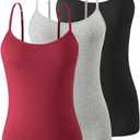 Air Curvey 3 Pack Camisole Tops for Women Built in Bra Adjustable Strap Soft Cotton Undershirt Tanks Seamless Layering Tops (XX-Large, Black Gray Wine Red)