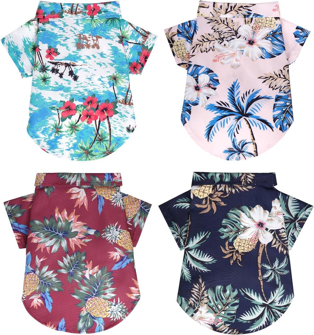 4 Pcs Dog Summer Shirts Floral Hawaii Dog Shirt Pet Clothes for Small- Medium Dog Cats Boy Girl