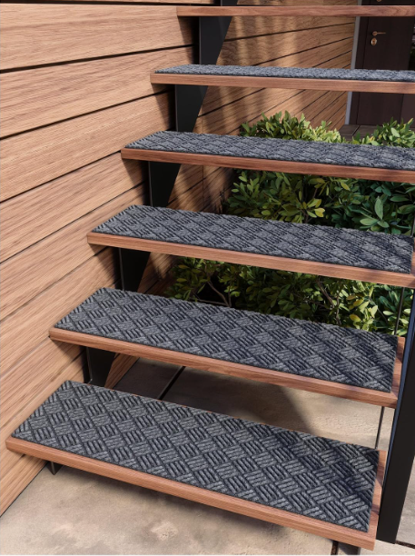 FINEHOUS Outdoor Stair Treads Non-Slip 42”x10” (6-Pack) – Carpet Treads with Rubber Backing Diamond Grey