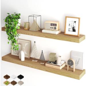 Fun Memories Floating Shelves for Wall, 48Inch Floating Shelves Set of 2, Hanging Shelf with Invisible Brackets, Wood Shelves for Living Room, Bedroom, Kitchen, Oak