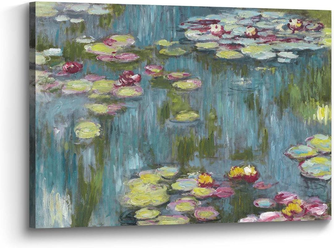 the stream design Water Lilies Wall Art Canvas: Claude Monet Lake Painting Textured Landscape Picture Print Reproduction Famous Artwork for Living Room Bedroom Home Decor, 36"L x 24"W