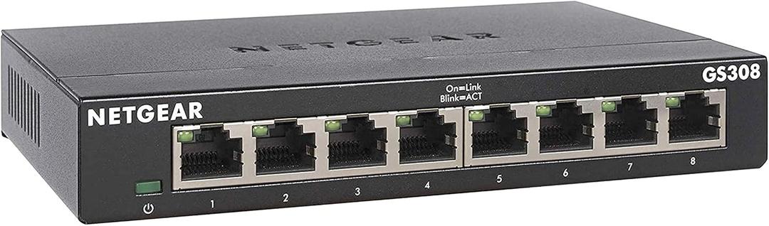 NETGEAR 8-Port Gigabit Ethernet Unmanaged Essentials Switch (GS308) - Home Network Hub, Office Ethernet Splitter, Plug-and-Play, Silent Operation, Desktop or Wall Mount (Single Pack)