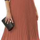 GRACE KARIN Pleated Midi Skirt for Women,Summer Chiffon Elastic High Waist Knee Length Skirts, Swing A-Line Boho Outfits (L)