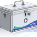 Uniclife Medicine Lock Box First Aid Box with Combination Lock, Handle & Shoulder Strap, Portable Medication Lock Box, 12" x 7" x 7.5" Silver Aluminum Alloy Storage Box