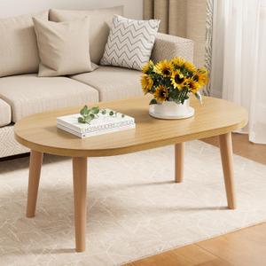 Coffee Table Low Table with Solid Wood Legs, 23.6" Small Oval Coffee Table Side Table, Floor Table Desk for Sitting on The Floor, Storage and Living Room Furniture for Office Apartment Home, Natural