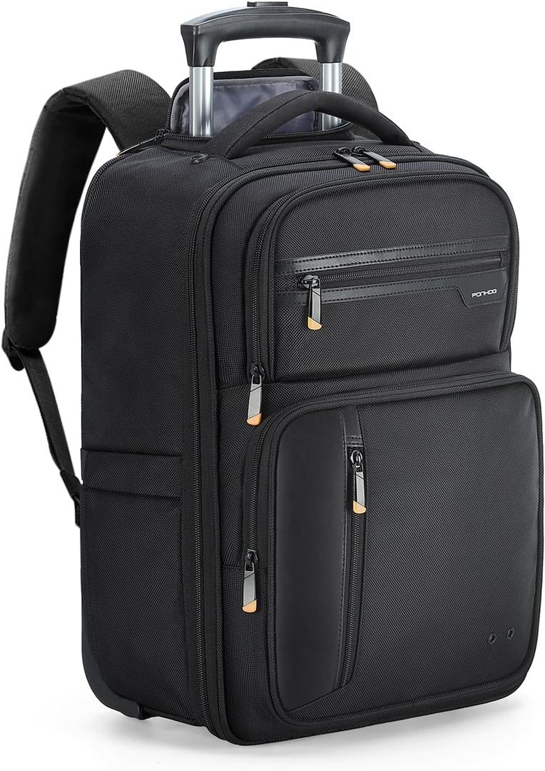 Ponhog Rolling Backpack with Wheels, Airline Approved Travel Backpack for Men Women, Carry On Laptop Bag Fits 15.6 Inch Laptop, Black