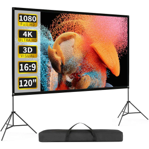 Projector Screen with Stand 120 Inch, 16:9 4K HD Portable Projector Screen Indoor Outdoor, Foldable Wrinkle-Free Movie Screen 160° Front Rear Projection Screen with Carry Bag for Home Movie