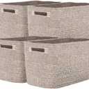 Storage Baskets for Organizing, 14 x 10 x 9” Closet Shelf Woven Baskets, Square Bins with Handles, Cotton Rope Basket for Clothes, Office, Room, Brown 4 Pack