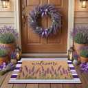 Tinideya 2 Pcs Lavender Door Mat Purple and White Stripe Welcome Non Slip Coir Mats Flower Floor Layering Doormats Seasonal for Front Porch Entryway Decor(Lavender)
