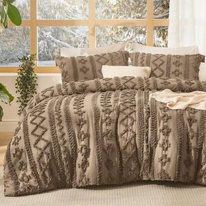 Bedsure Tufted Boho Comforter Set King Size - Light Brown Boho Bed Set, GentleSoft™ 3 Pieces Farmhouse-Style Embroidery Bedding, Gifts for Woman, Jacquard King Comforter for All Seasons