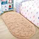 Noahas Fluffy Beige Rugs for Bedroom Living Room,2.6'X5.3' Oval Throw Rug for Kids Room,Shag Hallway Runner Rug,Small Soft Shaggy Bedside Non-Slip Plush Nursery Dorm Carpet Home Decor Aesthetic