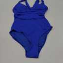 QINSEN Womens Sexy V Neck One Piece Bathing Suit Cross Back Swimsuit High Waist Monokini (Small, Sapphire Blue)