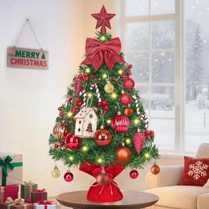 Dolicer 2FT Small Christmas Tree with Lights Table Top Christmas Tree with DlY Ornaments Full Realistic Cute Artificial Mini Xmas Trees with 20 LED Globe Lights Stable Base for Holiday Home Decor