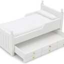 Dollhouse Miniature Bed with Drawer 1:12 Wooden Furniture European Bedroom Bedding Furniture Accessories with Pillow & Mattresses Vintage Floral Fabric Mini House Decoration