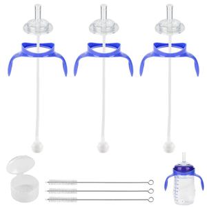 Straw Cup Soft Spout Conversion Kit for Lansinoh Baby Bottle, Toddler Transition Kit with Silicone Straw Top Nipple, Weighted Straw, Bottle Handle, Cleaning Brush, 3 Pack, 8m+