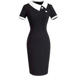 HOMEYEE Women's Retro Chic Colorblock Lapel Career Tunic Dress, Size Small