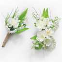 Rinlong Lily of the Valley Corsage and Boutonniere Set Wrist Corsage & Groom Boutonniere for Men Artificial Flowers for Wedding, Prom, Homecoming