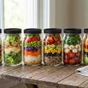 novelinks 32 oz Clear Plastic Jars with Lids, 6 Pack Large Plastic Mason Jars with Lids 32oz, Reusable Quart Containers for Kitchen Organization (6 Pack,Black)