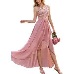 Women's Prom Dresses Floral Lace Ruffle Formal Choir Dress Cocktail Party Midi Wedding Guest Bridesmaid Evening Gown (#1pink) S