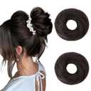 Hairro 2PCS Hair Bun Hair Piece Human Hair Messy Bun Scrunchies Real Hair Updo Hairpieces Remy Hair Bun Donot Elegant Chignon with Stretchy Elastic Rubber Band For Women 46g #1B Natural Black